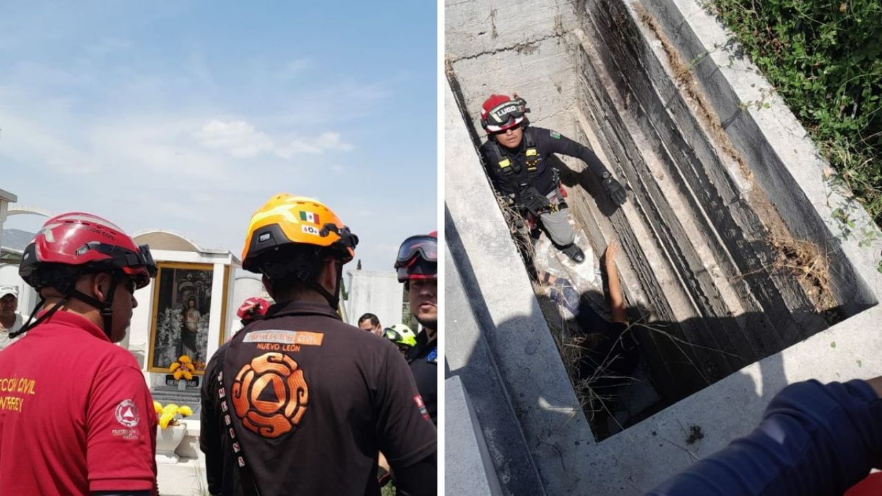 La rescatan de la tumba: Protección Civil auxilia a mujer tras caída en panteón de Monterrey